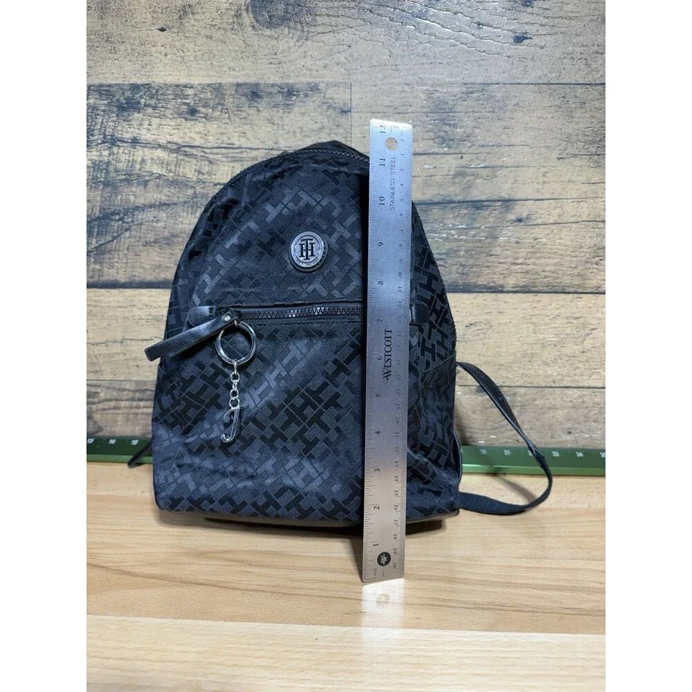 🔥Tommy Hilfiger Women's Mini Backpack Black Bag Signature TH Pattern